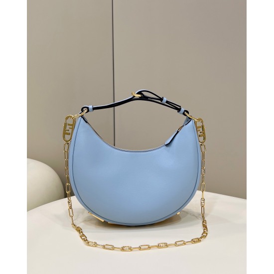 On March 7, 2024, the original order was 850 special grade 970 small blue FEND1praphy underarm bag, featuring a crescent shaped design. The classic metal logo [FEND1] is decorated at the bottom of the bag, and the outline of the bag is very close to the b
