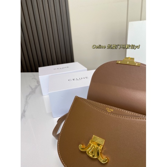 2023.10.30 P215 (with foldable box) size: 1816CELINE Arc de Triomphe Saddle Bag Celine Vintage Teen Besace Breaks the Conventional Square Design, Very Academic Style, Very Age Reducing