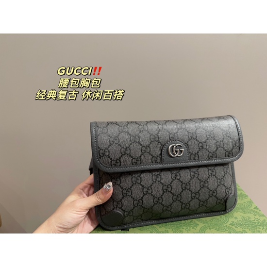 2023.10.03 P195 complete packaging ⚠️ Size 24.16 Kuqi GUCCI Waistpack Chest Bag is stable and atmospheric, with a classic color scheme of fashionable and elegant black gray, showcasing the brand's iconic style! The embellishment of the dark logo showcases