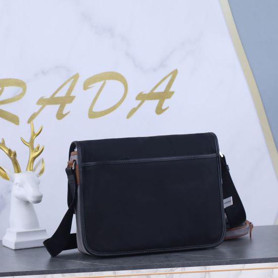 2024.03.12 430 2VD768B Original Order This nylon flip over handbag is adorned with classic Saffiano leather trim, featuring two side buckles and a signature triangular metal logo, showcasing a fashionable design style. It is made of imported nylon and Saf
