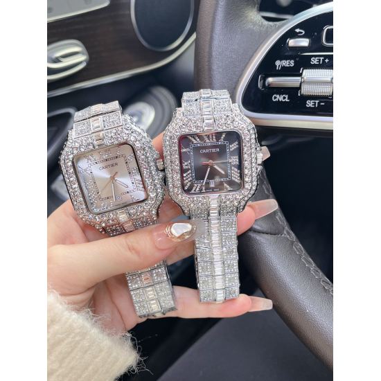 20240408 175 Brand: Cartier full diamond luxury model, boutique and atmospheric watch, classic Roman design dial, luxurious and atmospheric, fashionable recommendation, hot selling throughout the city. Top grade solid strap with double snap closure, miner