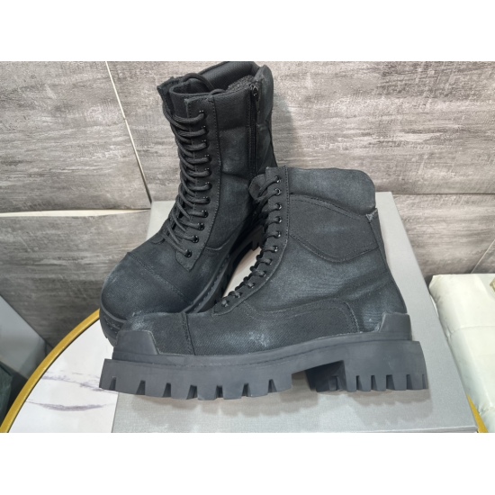 20240410 2022 Top of the line Balenciaga Top Edition from Balenciaga, developed one-to-one with a large sole, antique craftsmanship effect work boots, front and rear embossed logos, round toe bare shoe side zippers, serrated original rubber sole, woven fa