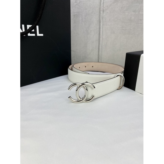 2023.12.14 188 Width 3.0cm Chanel Women's Classic Belt Belt New Smooth Inner Lined Matte Cowhide Silver/Simple Boutique Steel Buckle