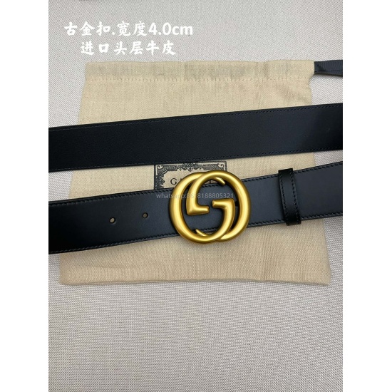On August 7, 2023, Gucci imported the original single calf leather inner lining with a layer of cowhide Paired with high-quality antique copper buckle, customized with original leather material, with a counter width of 4.0cm