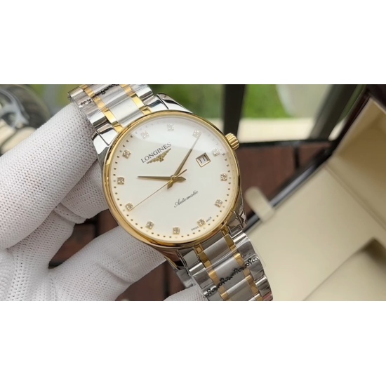 20240408 490. 【 Simple and elegant style 】 Longines men's fully automatic mechanical movement mineral reinforced glass 316L stainless steel case stainless steel strap fashionable design Business and leisure size: diameter 40mm, thickness 12mm