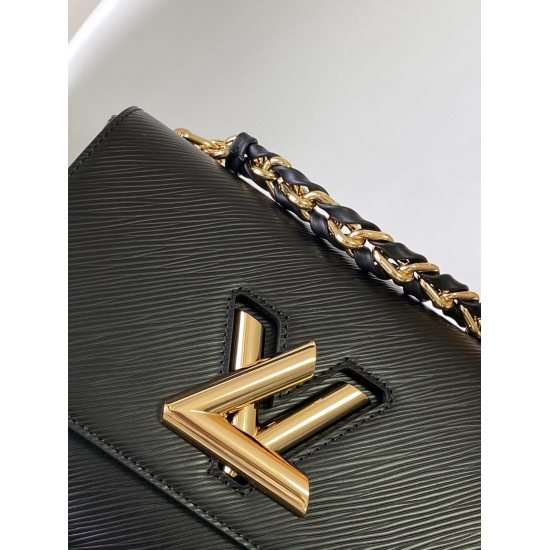 20231125 p840 Top of the line original M59896 black M21772Twist medium handbag is made from the brand's iconic Epi leather, embellished with sculptural LV Twist twist locks, releasing a metallic shine. A rugged metal chain paired with detachable and adjus