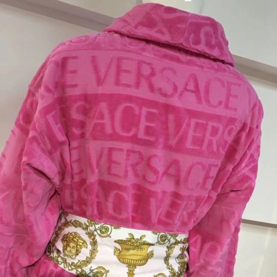 2024.01.22 Versace Pure Cotton Pink Bathrobe Material: Imported Egyptian Cotton Yarn Cut Velvet Jacquard