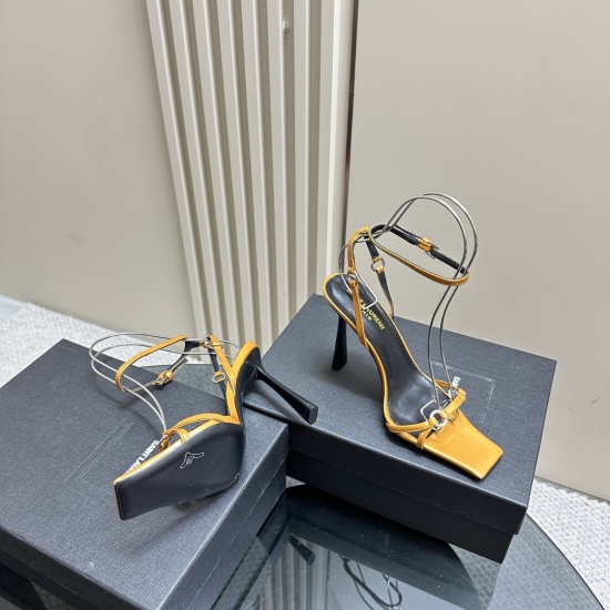 20240326 Factory price 310Saint Lauren * YSL Saint Laurent classic runway square toe high heel sandals with imported cowhide inner lining, tiptoe mixed sheepskin, Italian imported genuine leather outsole Size: 35-39 (40 customization)