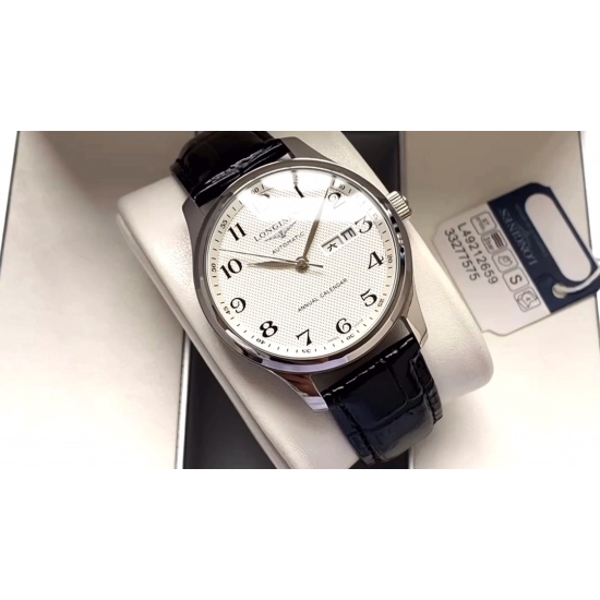 20240408 450. 【 Classic Upgrade Elegant Hot Selling 】 Longines Men's Watch Fully Automatic Mechanical Movement Mineral Reinforced Glass 316L Precision Steel Case with Genuine Leather Strap for Minimalist Style Business and Leisure Size: 40mm diameter, 12m