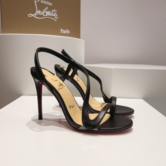 2024.01.17 P330 Christian Louboutin | 2023s Original Made Heavy Industry CL Classic lRlZA Women's High Heel Sandals~ ❤ Upper: Unique curved design, lacquered leather emits charming luster, suede rhinestone inlay, slender high heels elongate the visual pro