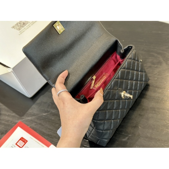 2023.10.13 240 255 with Folding Box Aircraft Box Size: 23 * 14cm 28 * 18cm Chanel Coco Handle Handbag Grained Cowhide Material Original Kgold!!