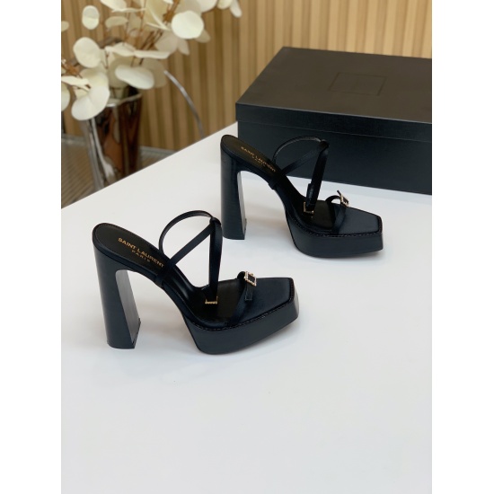 20240326 SAINT LAUREN * Water Platform High Heel Sandals. Turn into a goddess in seconds, super versatile. Customized imported silk upper. Sheepskin padded feet. Imported genuine leather outsole. Heel height of 11cm, water table of 2.5cm, size: 35-39 (40 