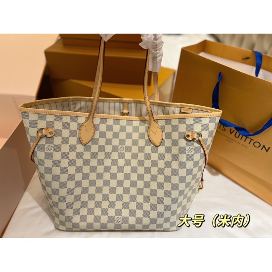 2023.10.1 205 No Box 【 Fresh, Elegant, Elegant, and Clean 】 size: 32 (Bottom Width) * 28 (Height) L Home Neverfull Medium Shopping Bag! An entry-level style! The white checkerboard is super beautiful! Has a texture! It's really fresh, elegant, and clean! 