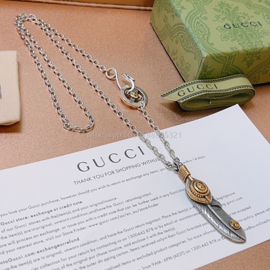 2023.07.23 New Product Launch Gucci Necklace Latest Chain Grade Higher Star Same Anger Forest Series Double G Classic High Bridge Feather Design Concept Necklace Series Vintage Silver Necklace Chain Length cm Can be Changed Length Details Old Treatment No