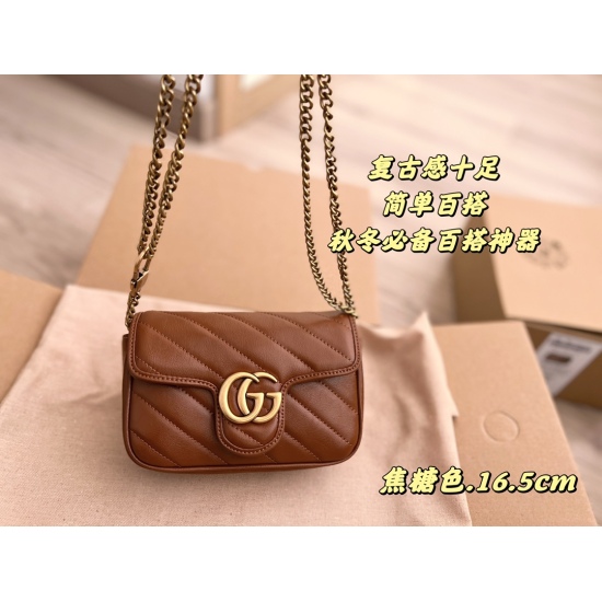 2023.10.03 175 205 210 with box size: 16.5cm 22 * 13cm 26 * 14cm GG marmont caramel color is too beautiful. This color is elegant, high-quality, cost-effective, and of high cowhide quality ✔