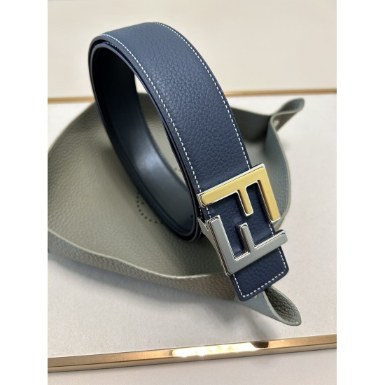 20231004 FENDI (Fendi) Counter Same Style Double Ring Front and Back Belt FF Button Buckle Double Color Cuoio Romano Leather Material Black Enamel Metal Finish Fashion Classic Selection Versatile Style - Width 4.0cm