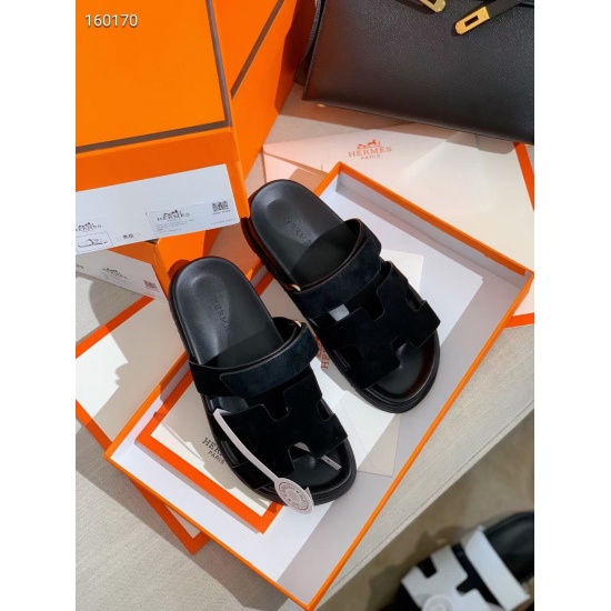 20240414 170. Men's+10Herms Herm è s ❤️ Male and Female Same Style Spring/Summer New Uncle Sandals with Strength Attacking Internet Celebrity Imported Cowhide ➕ Sheepskin~Casual Versatile Simple Instagram on Xiaohongshu Many internet celebrities are plant