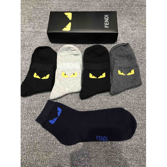 2024.01.22 FENDI Classic Little Monster Mid Cap Socks [Proud] Pure Cotton Quality! Comfortable and breathable to wear, a box of 5 pairs