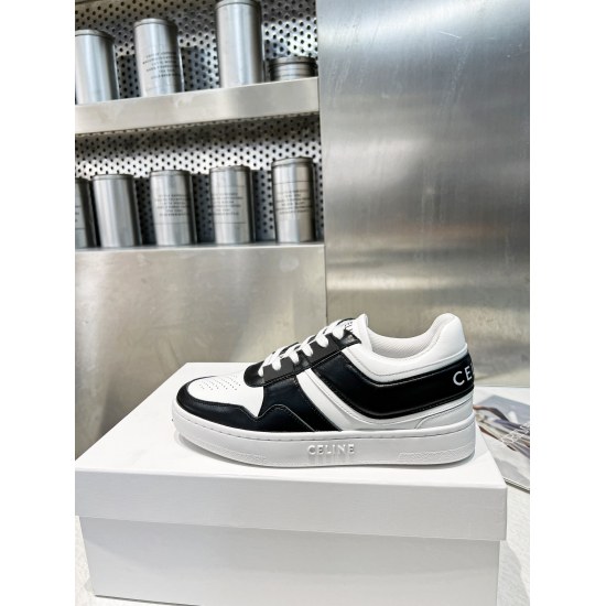 2024.01.05 270 men+10 Celine short top small white shoes, beautiful and easy to match, but this board shoe is different from the previous all white design, adding color elements, which not only interprets Celine's consistent French romantic style, but als