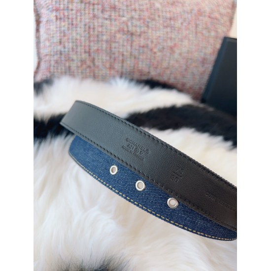 2023.08.07 Early Spring Show # Chanel Belt Classic Denim Blue Fabric Belt # Simple Waist Fold Versatile Hardware Retro Personalized Fabric Jin Belt 30mm Authentic Size Tomato Belt