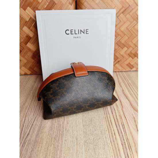 20240315 P660CELINE New Product | TRIOMPHE CANVAS Logo Printed Cow Leather Handbag [Good Things to Share] New Product Handheld Makeup Bag Simple and Versatile, Can also be Used as a Handbag, Toilet Bag, Stationery Bag, Large Capacity, Very Retro, Easy to 