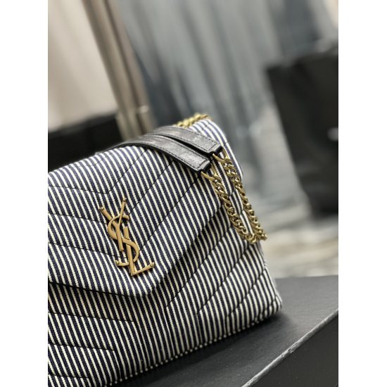 20231128 Batch: 610 [NEW] Striped denim gold buckle with cowhide_ Loulou_ Small size, custom-made denim striped fabric paired with imported Italian original calf leather, with a large capacity but not burdensome at all. It is a very lightweight model with