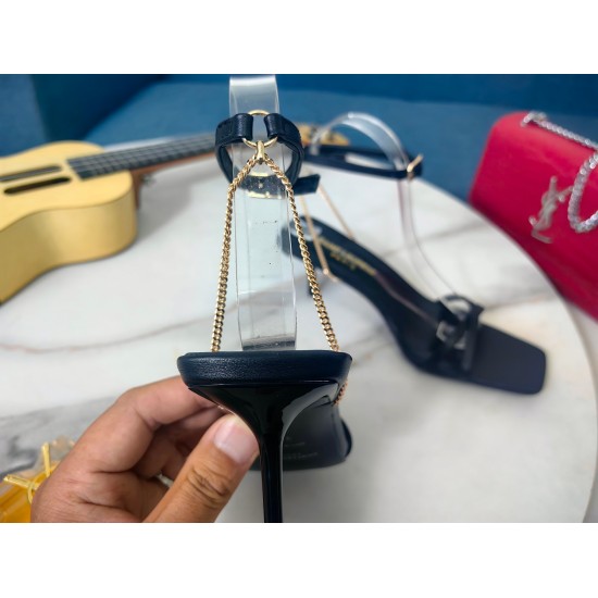 20240403 280 [Saint Laurent] Saint Laurent, slim cat heel square sandals 2023 early autumn counter synchronized with the latest models, YSL, gold-plated chain shoes, classic and beautiful decoration, masterpiece counter hottest spring and summer collectio