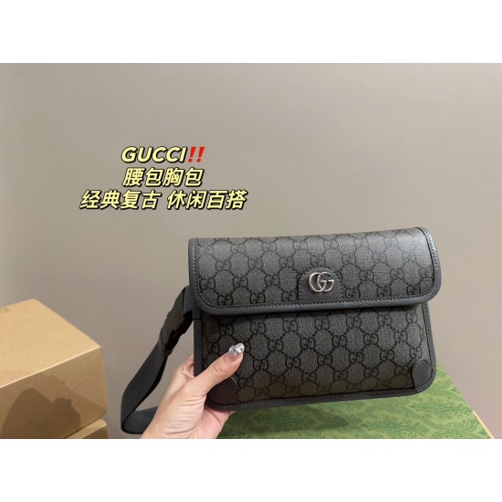 2023.10.03 P195 complete packaging ⚠️ Size 24.16 Kuqi GUCCI Waistpack Chest Bag is stable and atmospheric, with a classic color scheme of fashionable and elegant black gray, showcasing the brand's iconic style! The embellishment of the dark logo showcases