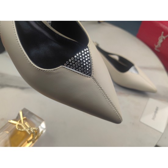 20240403 290 [Saint Laurent] Saint Laurent, slim cat heel pointed hot diamond sandals 2023 early autumn counter synchronized with the latest models, YSL, rhinestone shoe decoration, classic and beautiful masterpiece counter, the hottest spring and summer 