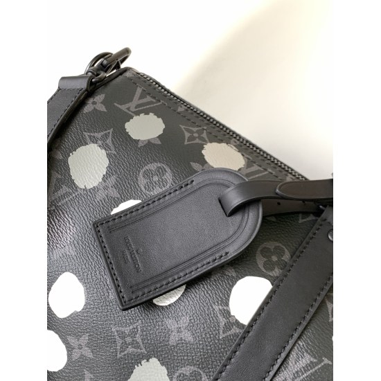 20231126 p720 Top of the line original M46400 45cm M46401 55cm LV x YK Keepall 45 travel bag from the Louis Vuitton x Kusama Yayoshi collaboration series, featuring polka dot patterns on Monogram Eclipse canvas, celebrating the fusion of artistic creativi