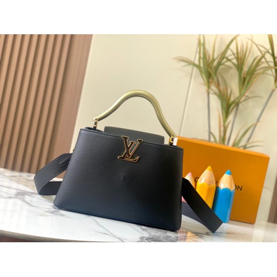 On July 10, 2023, M21355, this CAPUCINES large handbag is made of Taurillon leather and inspired by the glass workshop on Murano Island in Venice. The top handle is carved with matte matte metal, revealing a natural charm, and together with the resin LV l