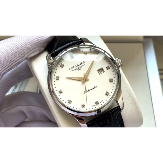 20240408 440. [Classic style elegant and atmospheric] Longines men's fully automatic mechanical movement mineral reinforced glass 316L stainless steel case leather strap, simple and fashionable, business and leisure size: diameter 40mm, thickness 12mm