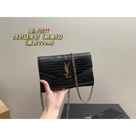2023.10.18 Crocodile pattern P210 full set packaging ⚠️ Size 22.14 Saint Laurent Envelope Chain Bag Can't Refuse Superb Elegance, High Sense, and Collection of Beauty Must Be Included