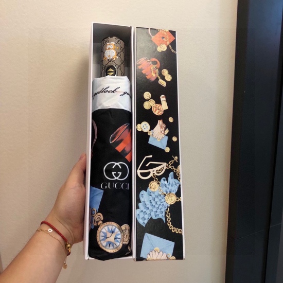 2023.06.30, Gucci (Gucci) Three fold automatic folding umbrella for sunny and rainy days. Original OEM quality belt with anti UV coating length of 30cm for easy carrying when going out