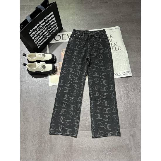 12.21.2023 P250 Chane * Chanel, new graffiti full logo sequin wide leg jeans shipped, wide leg design, full logo, same style as Yang Ying, many celebrity grass planting, classic fashion, bulk supply, blue and black, we have all shipped it, size sML