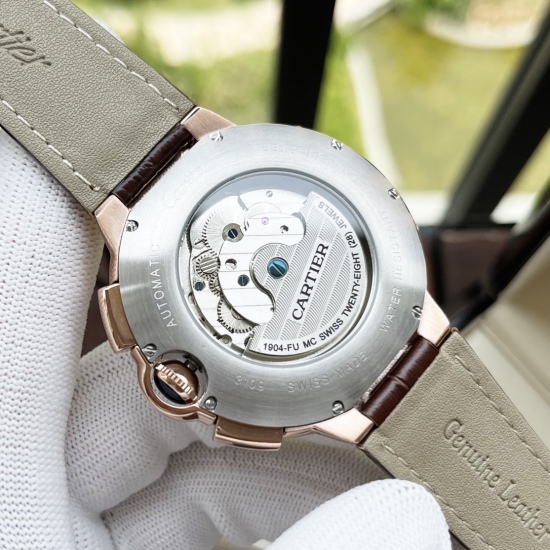 20240408 White Shell 550, Rose Gold 570. [New Style Classic Hot Sale] Cartier Men's Watch Fully Automatic Mechanical Movement Mineral Reinforced Glass 316L Precision Steel Case with Genuine Leather Strap for Fashion, Leisure and Business Essential Size: D