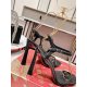 2024.01.17 P340 Banana Heel (Sandals) Eternal Condora Sling Pump showcases elegant lines. This Maison Christian Louboutin style is made of black leather and paired with a 100mm feather heel. With a square toe frame and side buckle, it has a low cut upper 