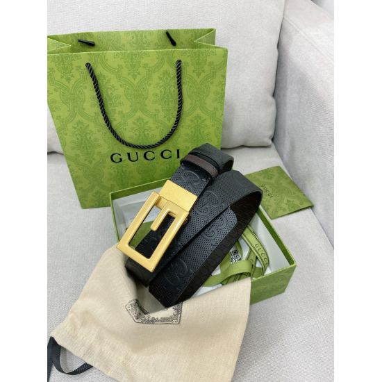 20231004 Gucci Overseas Counter Synchronizes New Style, Available with Original Single Belt on Both Sides, Imported Original Cowhide Top Layer, Paired with Fine Swivel Button Head, Width 3.5cm