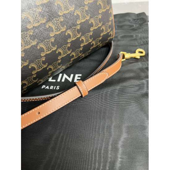 20240315 P750 CELINE | Small logo printed cow leather Boston bag TRIOPHE CANVAS logo print, cow leather edging, fabric lining, zipper lock, 1 main compartment, inner zipper pocket. Leather handle length 8cm Size: 19.5 X 14 X 7 Number: 113772