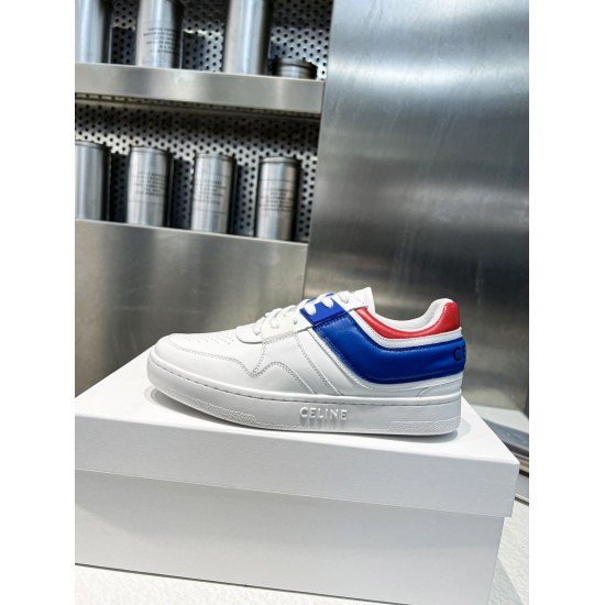 2024.01.05 270 men+10 Celine short top small white shoes, beautiful and easy to match, but this board shoe is different from the previous all white design, adding color elements, which not only interprets Celine's consistent French romantic style, but als