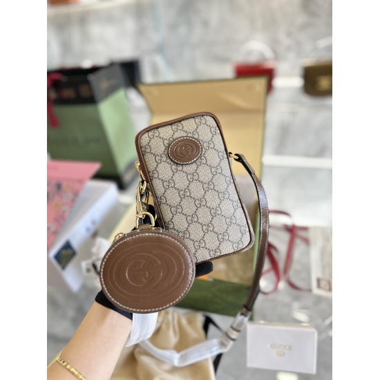 2023.10.03 p195Gucci Cool Ophidia 2-in-1 Phone Bag Classic Series Sweet, Salt, Casual, Elegant Switching, Free Fashion, Versatile, Everyday Street Essential G Size: 10.5 18