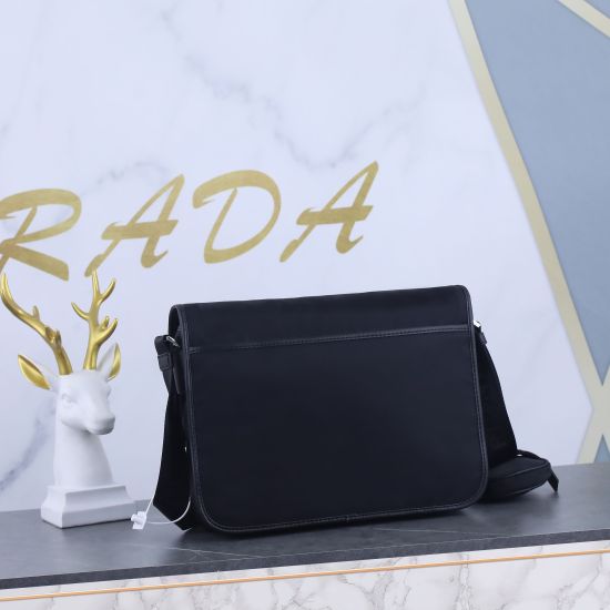 2024.03.12 430 2VD768B Original Order This nylon flip over handbag is adorned with classic Saffiano leather trim, featuring two side buckles and a signature triangular metal logo, showcasing a fashionable design style. It is made of imported nylon and Saf