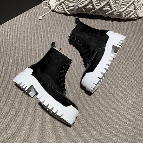 20240410 Balenciaga, 2020 Hot New Women's Martin Boots, White, Black Open Edge Beads Ten White Bottom+Sheepskin Padded Lace up Knight Boots, Available in Stock, 35-40, P269