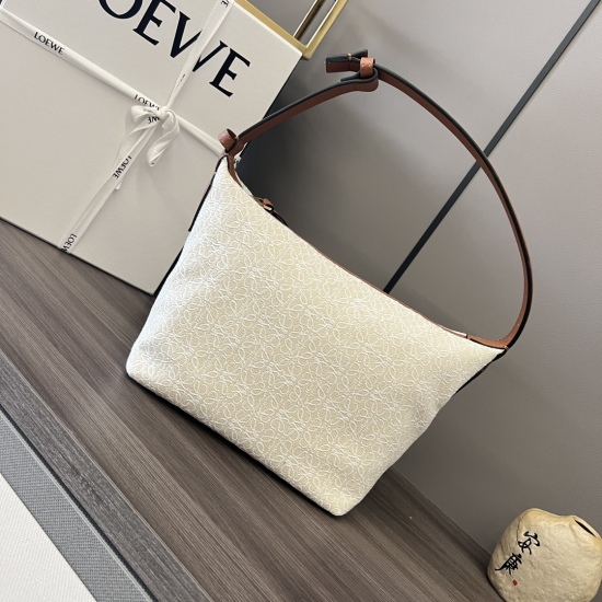 20240325 Original Order 750 Extra Grade 850 Loewe Small Cubi Anagram New Version Small Flower Logo Lunch Box Bag Underarm Bag Made of Imported Cowhide and Jacquard Canvas, Decorated with Repeated Anagram Pattern Shoulder Strap or Dual Use Adjustable Shoul