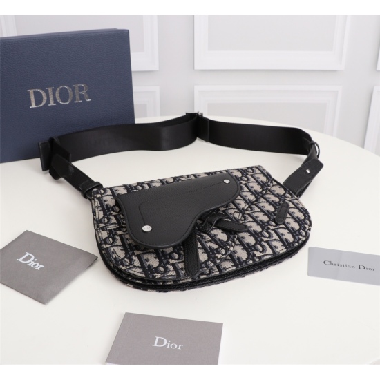 20231126 510 counter genuine products available for sale [original quality] Dior Men's SADDLE men's crossbody bag/chest bag model: 1ADPO095YKY_ H28E (Apricot Jacquard) beige and black Oblique print with 