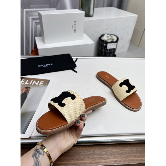 20240403 [Celebration] [Celebration] The new CELlNE grass woven flat bottomed mop, size 35-43, comfortable and casual to wear, 5 ⃣ Available in color, essential for summer breathability, priced at 180 yuan