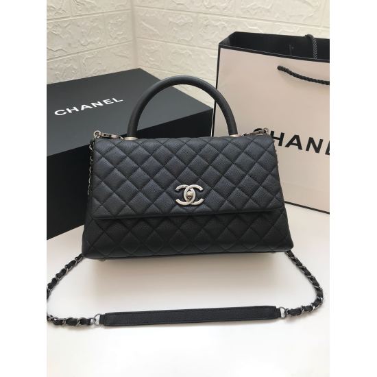 P910 A92992 Latest ribbed fine grain embossed calf leather Chanel handle shoulder crossbody carrying medium size flap bag, grain embossed calf leather; Size: 281812cm