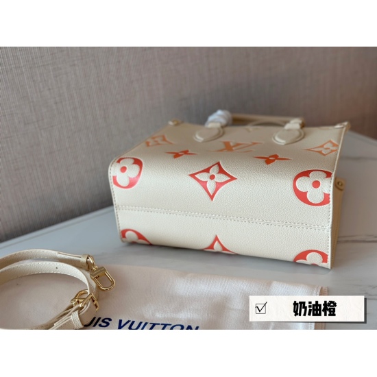 2023.10.1 235 box size: 25 * 19cm, excellent quality, understand the goods ‼️ The entire bag is limited to cowhide quality in summer! LVonthego Small Cream Orange Search L Home onthego Shopping Bag