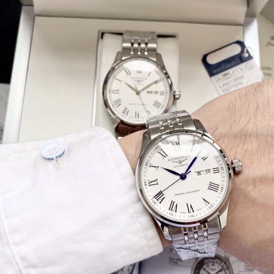 20240408 White shell 450, Gold shell 470, Steel strip+20. 【 Newly upgraded elegant and atmospheric 】 Longines Men's Watch Fully Automatic Mechanical Movement Mineral Reinforced Glass 316L Precision Steel Case Precision Steel Band Minimalist Style Business