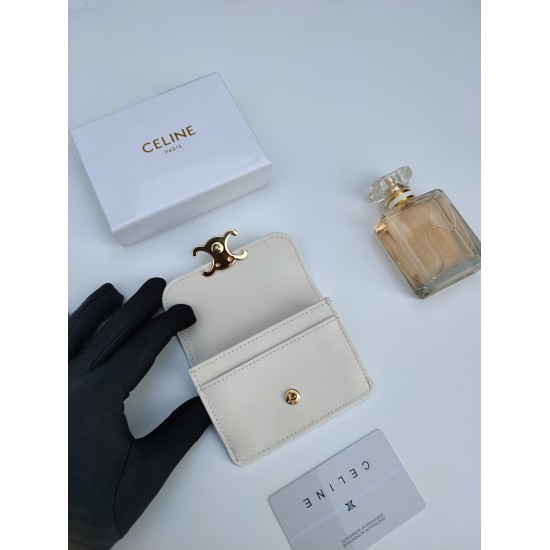 20230908 CELINE's latest TRIOMPHE cowhide flip card bag, gold finish, snap closure, model number: 101583 Size: 10.5 * 7cm